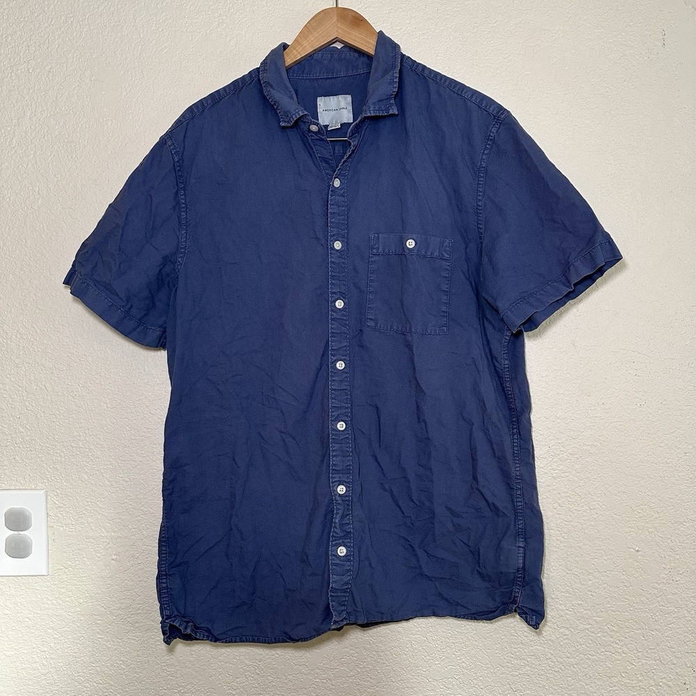 American Eagle Men's XL Tall Short Sleeve Button‎ Down Shirt Blue Collar Cotton